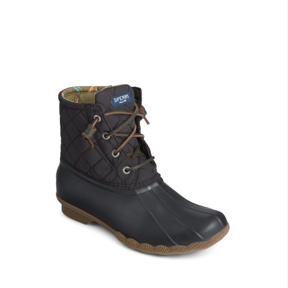 Sperry Black Winter Rain Boots with Lace-Up Design and Rubber Sole | 9.5